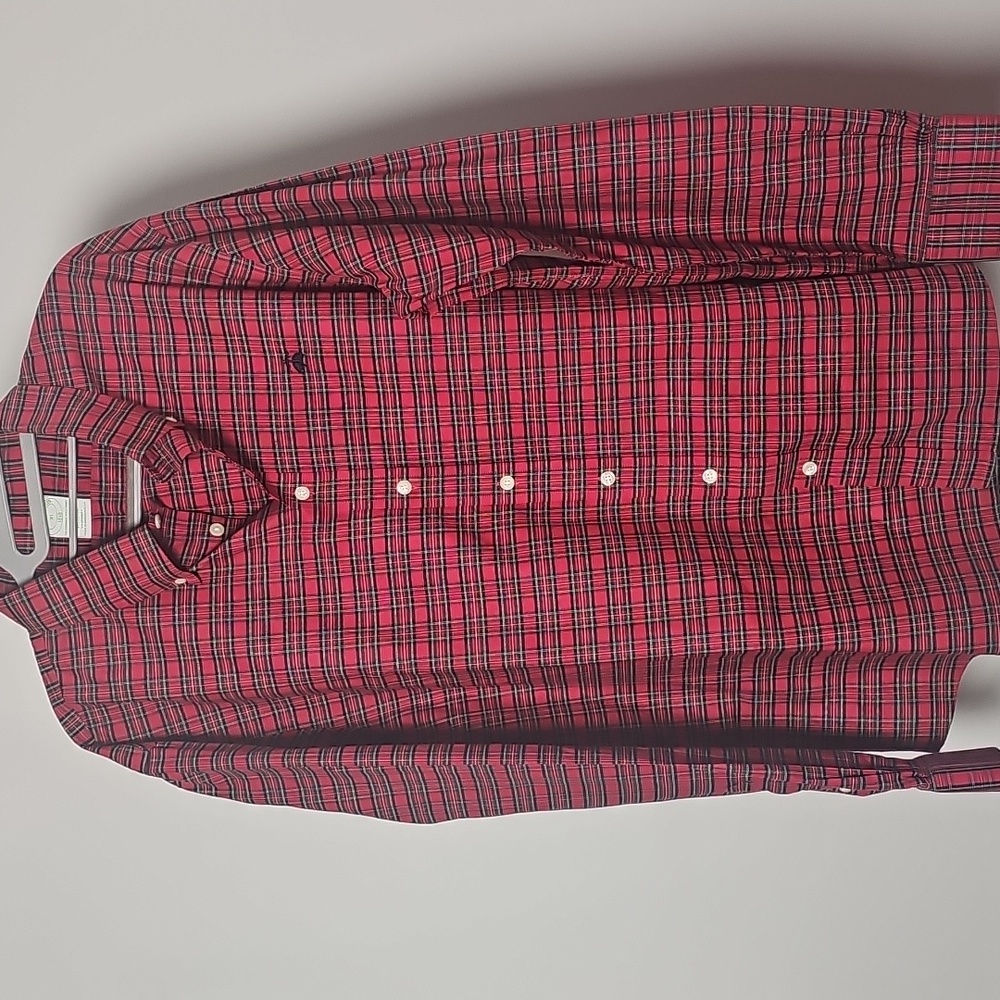Brooks Brothers Men's Red Plaid Christmas Long Sleeve Shirt Size XL